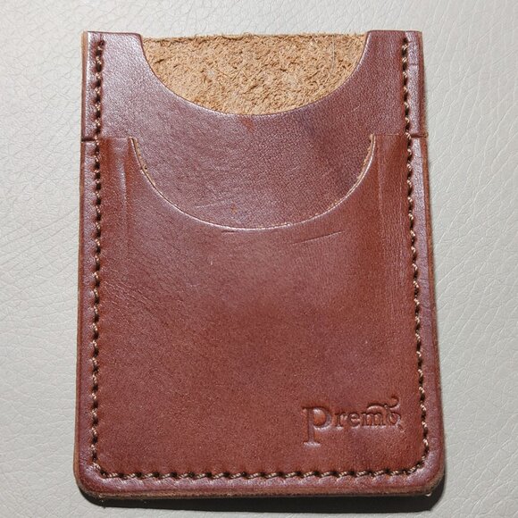 Genuine Leather Money Clip Wallet Brass Brown Tan Unisex Card Holder By Premo - Picture 2 of 9